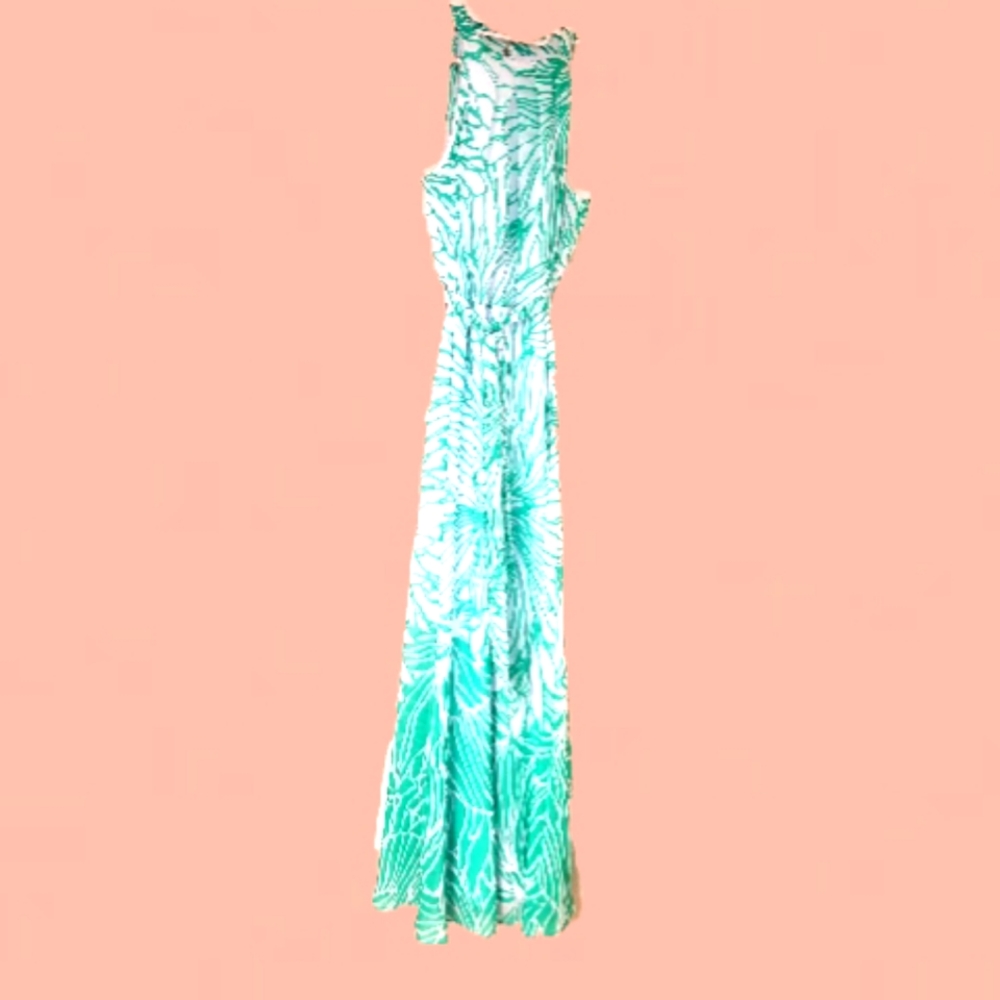 NEW! Green/White Floor-Length Sleeveless Flowy R&K Gown Size 4!